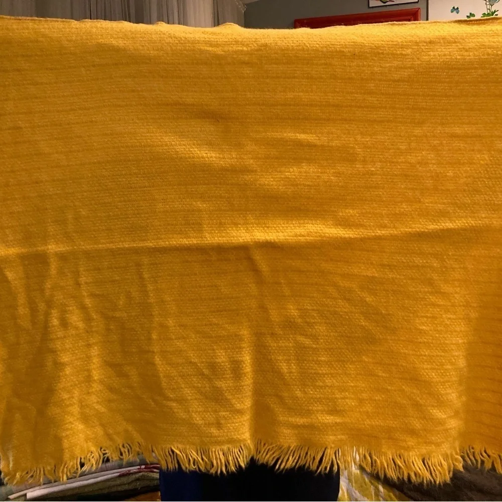 VINTAGE 1960’s lap blanket. Feels like wool with fringe. 44” x 31”. 151